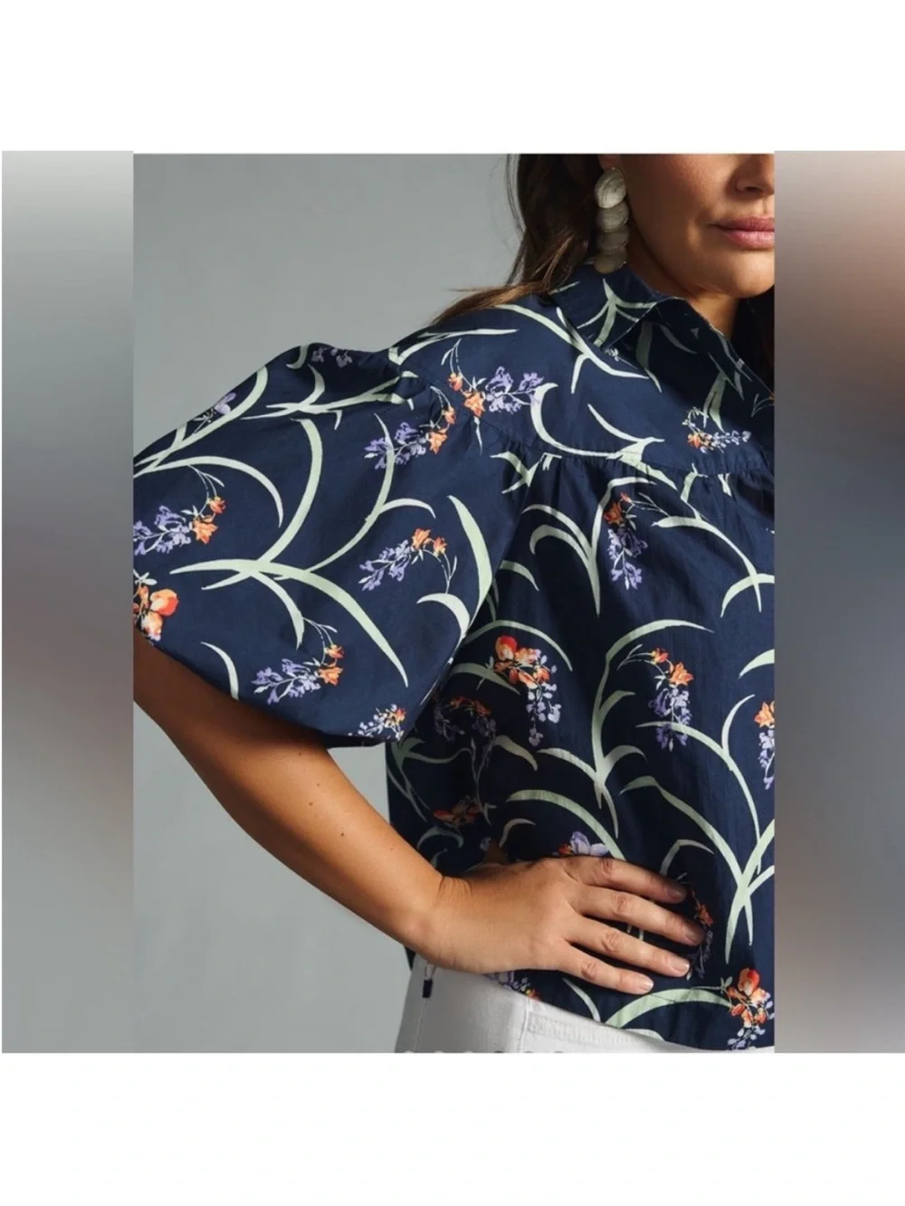Maeve Bubble Sleeve Navy Floral Blouse